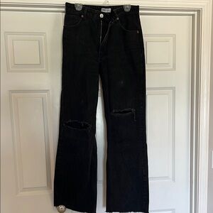 Zara Black Distressed Flare Ripped Jeans